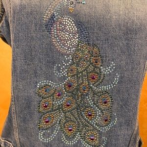 Gap 1969 jean jacket with beaded peacock- XL
